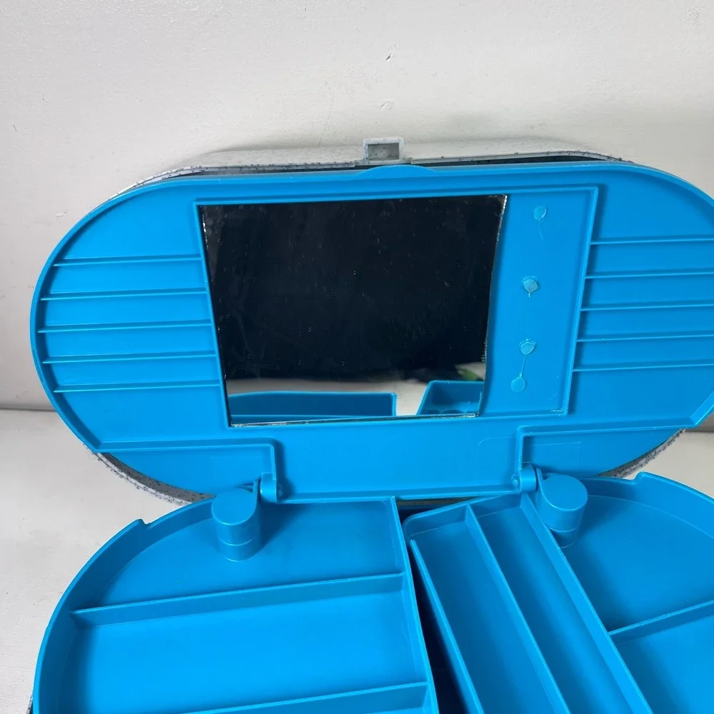 Vintage Caboodles 80s/90s Cosmetic Organizer Case Turquoise Accent Broken Mirror
